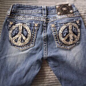Miss Me Skinny Jeans Women Size 27 Low Rise Peace Sign Rhinestone Pockets